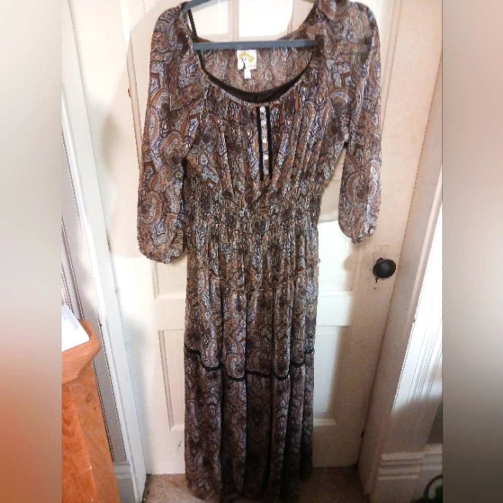 Fig and flower brown paisley dress NWT